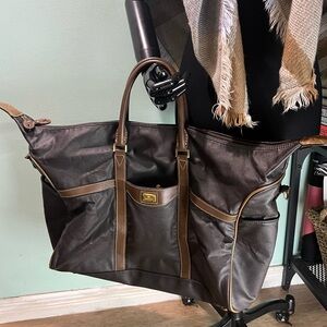 PIERRE BALMAIN VINTAGE By Maruem Japan Coated Canvas Brown Leather Travel Bag